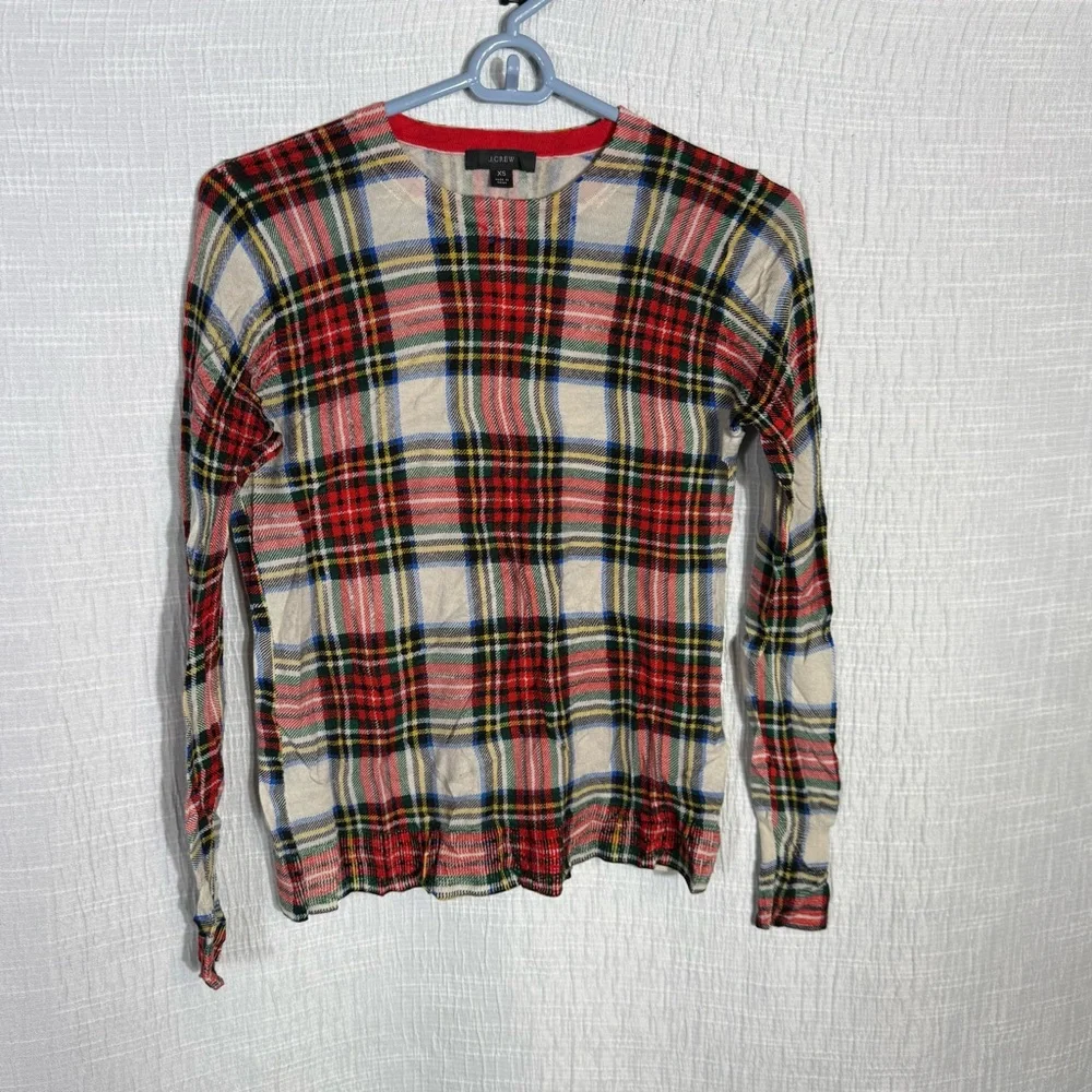 J. Crew Margot Snowy Stewart‎ Tartan Sweater Sz XS Red Green Plaid